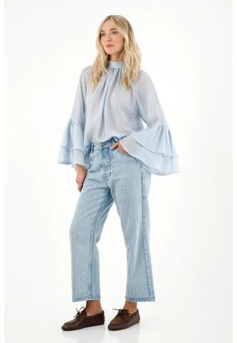 Tennis Camisa Cuello Alto Y Mangas Con Bolero Azul Para Mujer Tennis