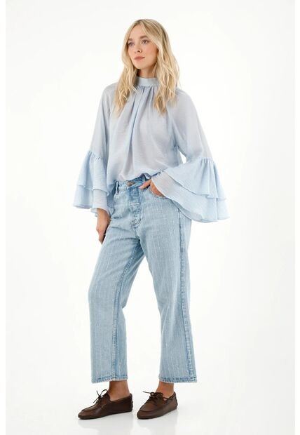 Tennis Camisa Cuello Alto Y Mangas Con Bolero Azul Para Mujer