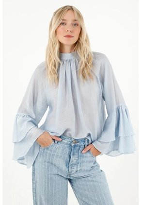 Tennis Camisa Cuello Alto Y Mangas Con Bolero Azul Para Mujer