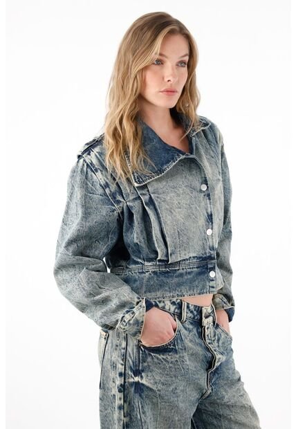 Tennis Chaqueta Crop Con Solapas Asimétricas Azul Para Mujer