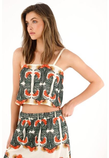 Camisa Corta En Tela Bordada Para Mujer