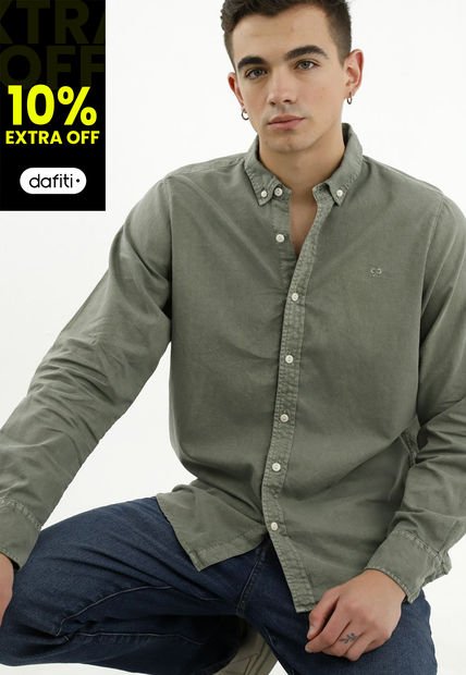Camisa De Botones Verde Para Hombre