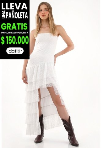 Tennis Vestido Largo En Encaje Con Boleros Crudo Para Mujer Tennis