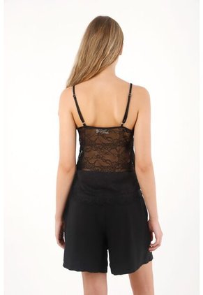 Tennis Camisa En Encaje Con Detalle De Copas Negra Para Mujer