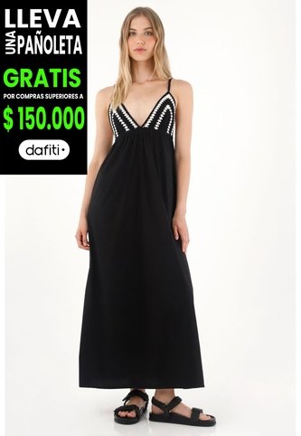 Tennis Vestido Largo Con Diseño De Copas En Crochet Negro Para Mujer Tennis