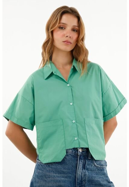 Tennis Camisa Verde Con Ruedo Al Corte Para Mujer