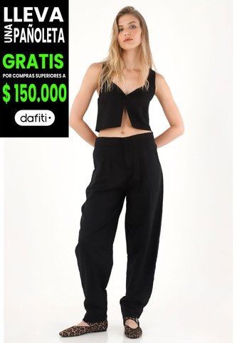 Tennis Pantalón Chino En 100% Lino Negro Para Mujer Tennis