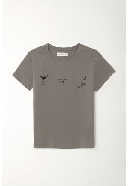 Tennis Camiseta Básica Estampada Gris De Ajuste Relajado Para Mujer
