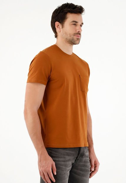 Camiseta Café Con Bolsillo Frontal Para Hombre