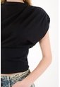 Tennis Camiseta Con Drapeado En Hombros Negra Para Mujer de Tennis
