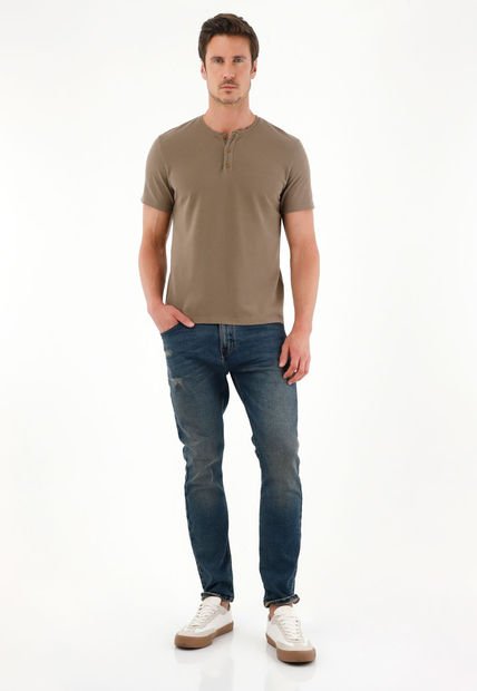 Camiseta Regular Fit Manga Corta Café Para Hombre