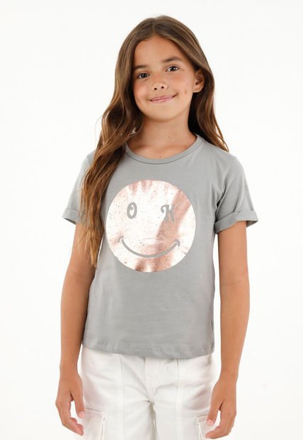 Camiseta Cuello Redondo Con Estampado Frontal Para Niña