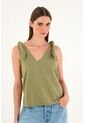 Camisa Verde De Escote En V Y Tiras Para Mujer de Tennis