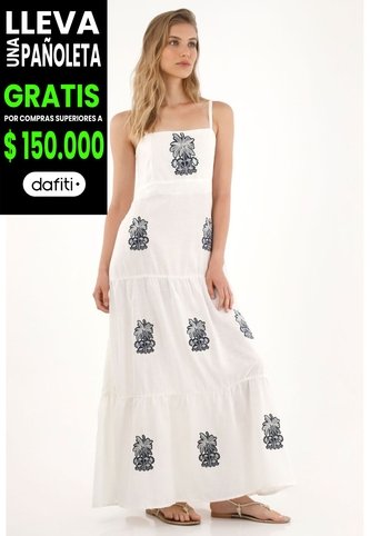 Tennis Vestido Largo Con Vuelo Y Apliques Bordados Crudo De Silueta Ajustada Para Mujer Tennis