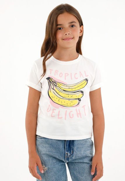 Camiseta Crudo Cuello Redondo Estampada Para Niña