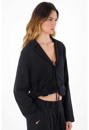 Tennis Chaqueta Con Sesgo En Ruedo Negra Para Mujer