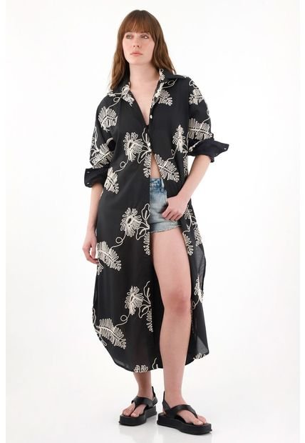 Vestido Largo De Silueta Tio Camisa Bordado Para Mujer