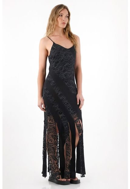 Vestido Largo Con Mezcla De Telas Y Brillo Para Mujer