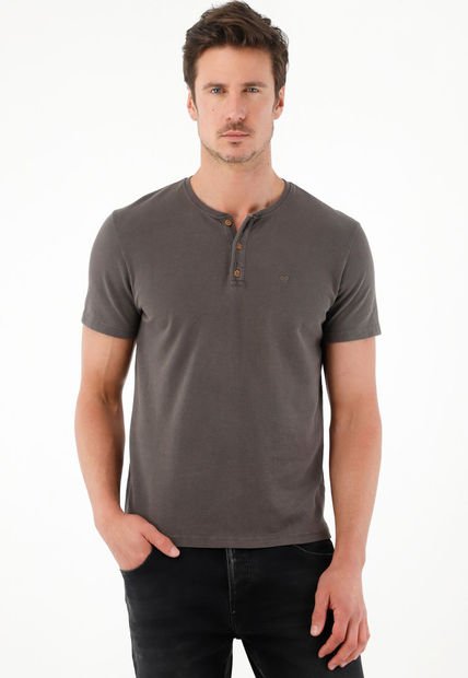 Camiseta Regular Fit Manga Corta Gris Para Hombre