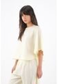 Tennis Camisa Para Mujer En Viscosa Amarillo Vainilla Fit Relajado Con Mangas Tipo Capa de Tennis