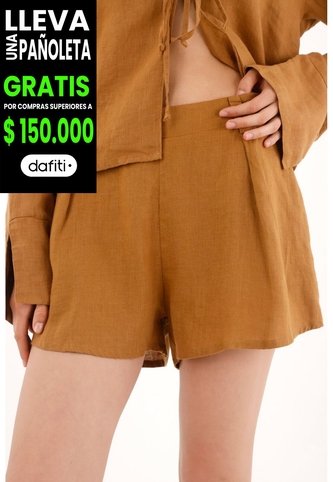 Tennis Short En 100% Lino Con Prense Y Vuelo Para Mujer Tennis