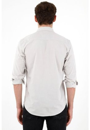 Camisa De Tela Preteñida Gris Para Hombre