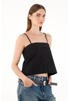 Tennis Camisa Negra De Escote Recto Para Mujer