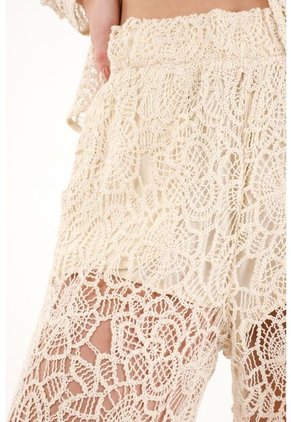 Pantalón Wide Leg En Encaje Crudo Para Mujer