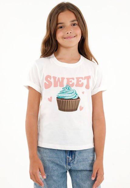 Camiseta Crudo Estampada Para Niña