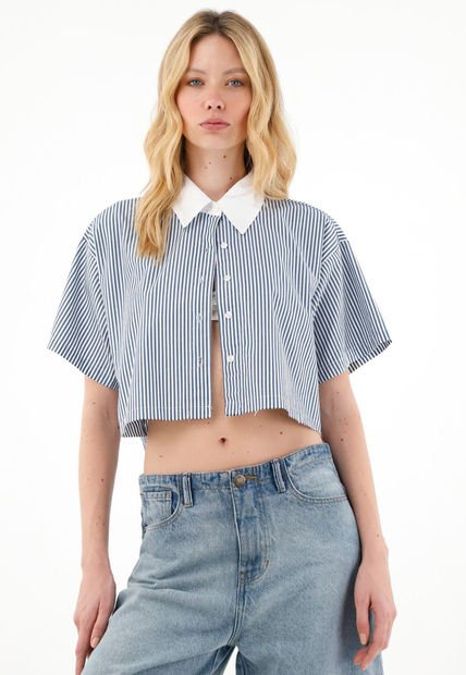 Camisa Crop Con Estampado A Rayas Para Mujer