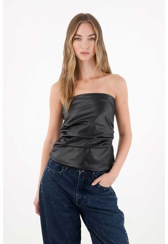 Tennis Camisa Strapless En Cuero Sintético Negra Para Mujer Tennis