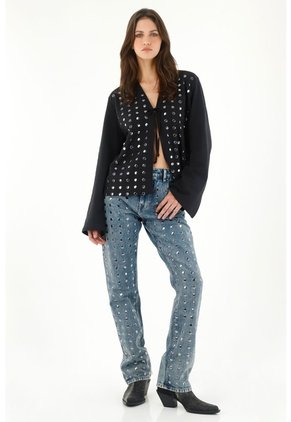 Tennis Buzo Con Taches Decorativos Negro Para Mujer