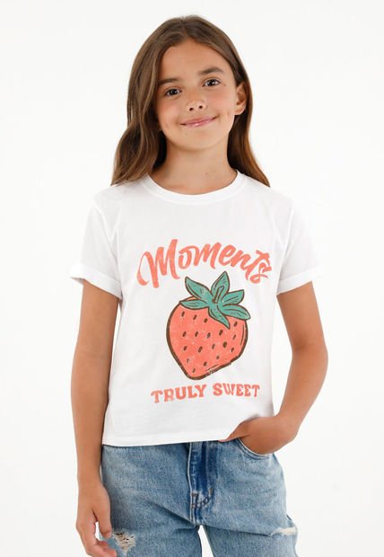 Camiseta Blanca Con Estampado Frontal Para Niña