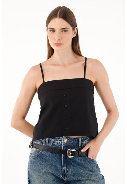 Tennis Camisa Negra De Escote Recto Para Mujer