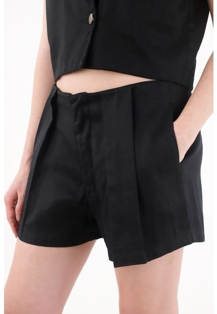 Short Tiro Alto Con Tablas Negro Para Mujer