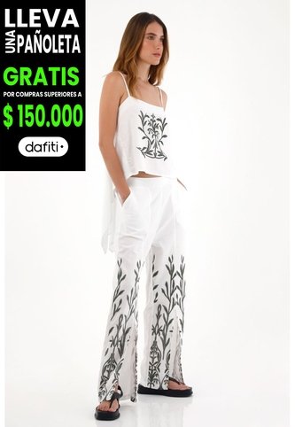 Tennis Pantalón Recto Con Efecto Bordado Blanco Para Mujer Tennis