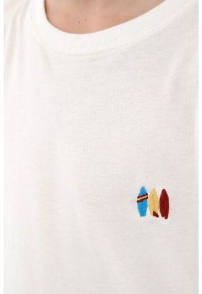 Camiseta Blanca Cuello Redondo Con Bordado Tejido Para Niño