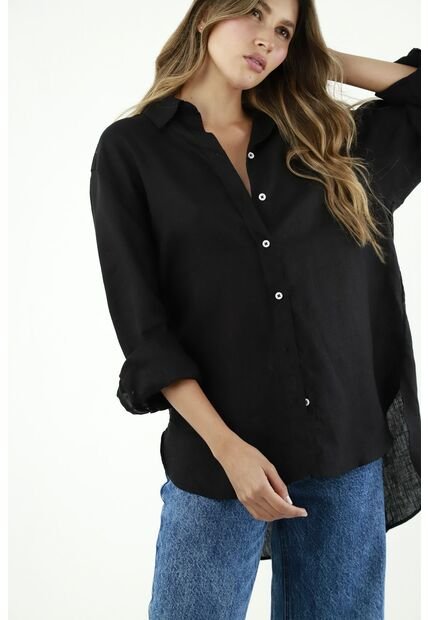 Camisa Negra Manga Larga Para Mujer