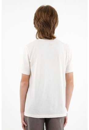 Camiseta Blanca Cuello Redondo Con Bordado Tejido Para Niño