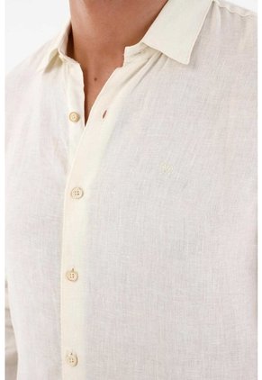 Tennis Camisa En 100% Lino Manga Larga Crudo Con Detalle Fruncido Para Hombre