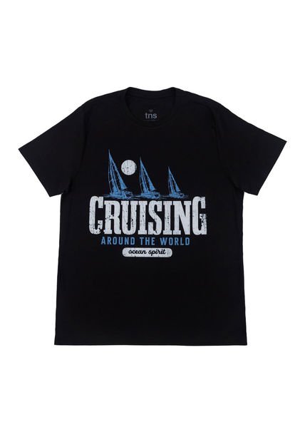 Camiseta Negra De Cuello Redondo Para Hombre