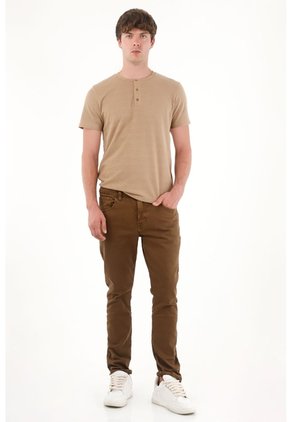 Pantalón Recto Cinco Bolsillos Café Para Hombre