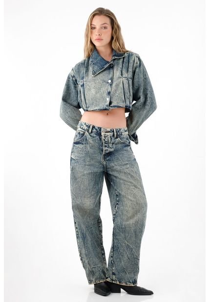 Jean Horseshoe Con Efecto Craquelado Azul Para Mujer