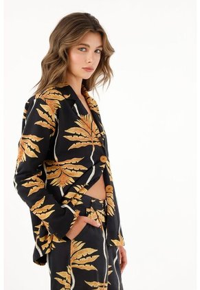 Tennis Abrigo Negro Estampado De Silueta Amplia Para Mujer