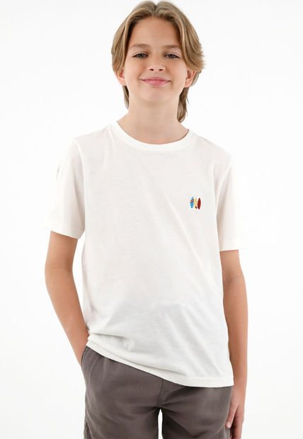 Camiseta Blanca Cuello Redondo Con Bordado Tejido Para Niño