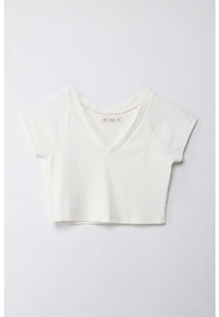 Camiseta Crop Con Escote En V Crudo Para Mujer