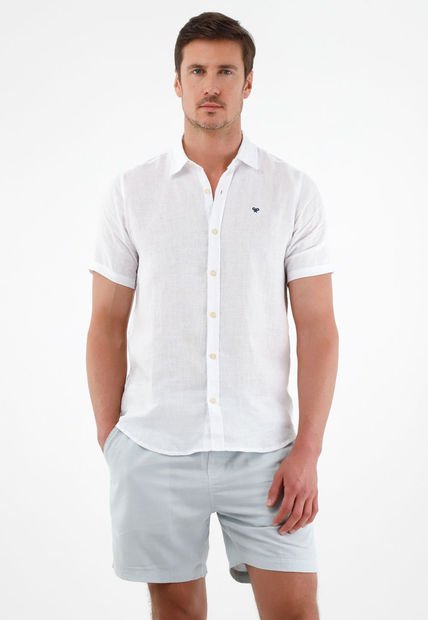 Camisa Blanca En Lino Para Hombre