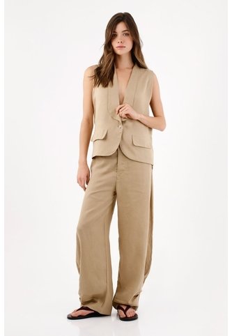 Tennis Chaleco Fit Relajado Con Solapa Amplia En Lino Beige Para Mujer Tennis
