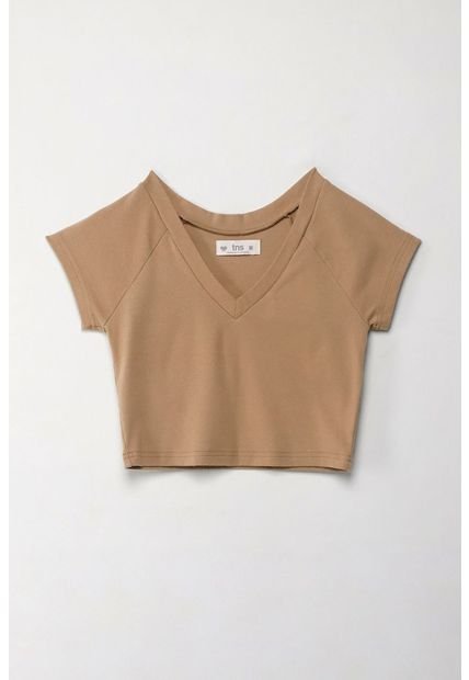 Camiseta Crop Con Escote En V Crudo Para Mujer