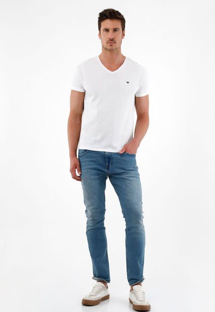 Camiseta Blanca Cuello En V Para Hombre